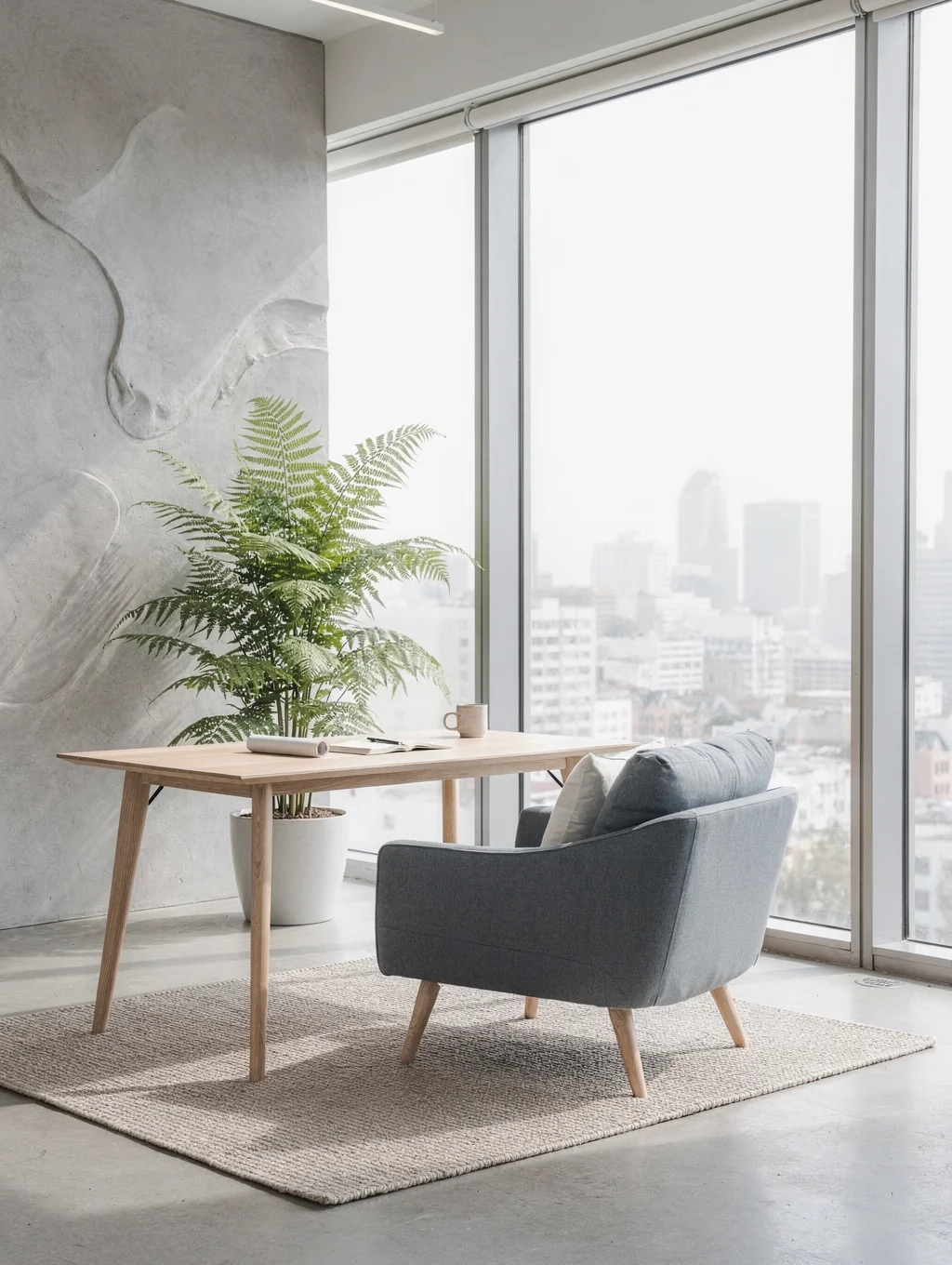 Warm and inviting therapeutic space with natural light and plants